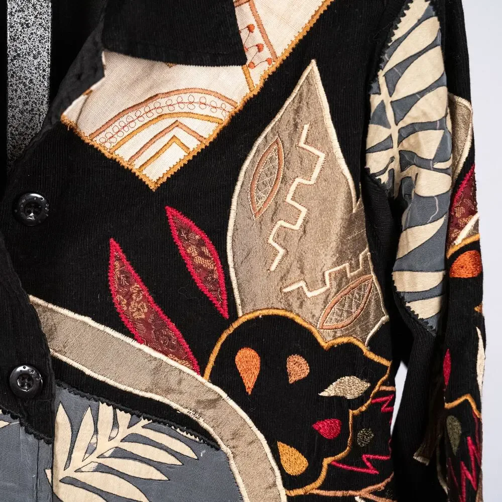 Vintage Embroidered Patchwork Corduroy Jacket Women's MEDIUM Boho Western Fall